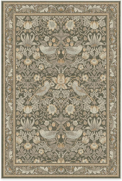 RUGGABLE x Morris & Co Machine Washable Area Rug – Strawberry Thief Stone Gold 6x9, Stain-Resistant, Non-Slip – Medium Rugs for Living Room, Bedroom, Hallway, Entryway & Office–with Cushioned Pad