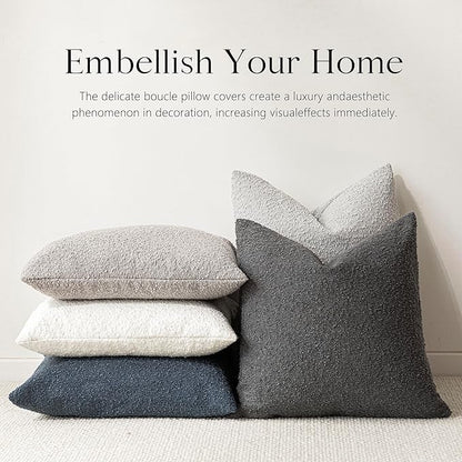 Foindtower Pack of 2, Decorative Textured Boucle Throw Pillow Covers Accent Solid Pillow Cases Cozy Soft Couch Cushion Case for Chair Sofa Bedroom Living Room Home Decor 22 x 22 Inch Dark Grey