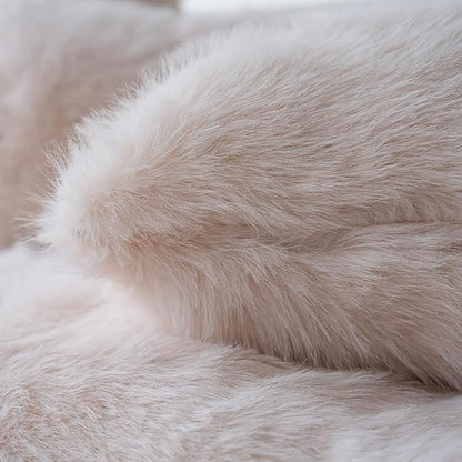 Neelvin Beige Faux Fur Cozy Fluffy Double-Sided Decorative Throw Pillow Covers 16x16 inch Set of 2,Velvet Pillowcase Cushion Case for Sofa Couch