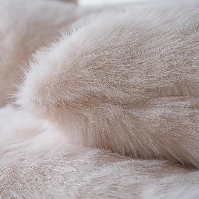 Neelvin Beige Faux Fur Cozy Fluffy Double-Sided Decorative Throw Pillow Covers 22x22 inch Set of 2,Velvet Pillowcase Cushion Case for Sofa Couch