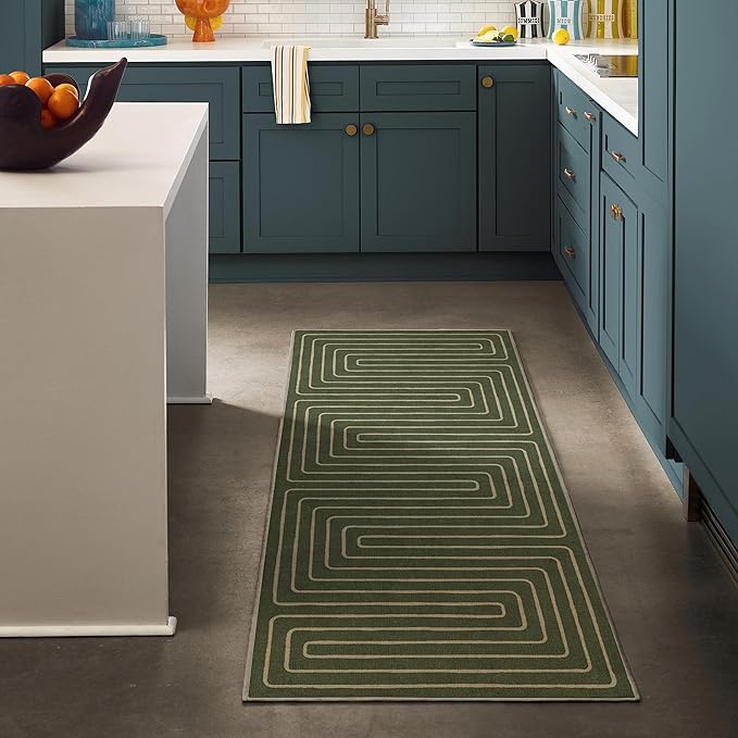 RUGGABLE x Jonathan Adler Machine Washable Modern Area Rug – Labyrinth Fern Green 5x7, Stain-Resistant, Non-Slip – Medium Rugs for Living Room, Bedroom, Hallway, Entryway & Office–with Cushioned Pad