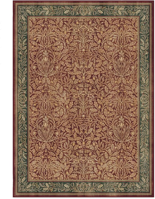 RUGGABLE x Morris & Co Machine Washable Christmas Area Rug – Acorn Amber Red 5x7, Stain-Resistant, Non-Slip – Medium Rugs for Living Room, Bedroom, Hallway, Entryway & Office–with Cushioned Pad