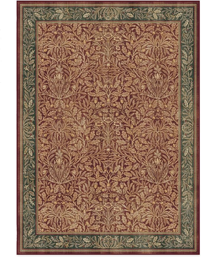 RUGGABLE x Morris & Co Machine Washable Christmas Area Rug – Acorn Amber Red 5x7, Stain-Resistant, Non-Slip – Medium Rugs for Living Room, Bedroom, Hallway, Entryway & Office–with Standard Pad
