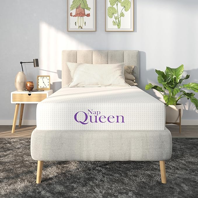 NapQueen 8 Inch Twin Size Mattress, Bamboo Charcoal Memory Foam Mattress, Bed in a Box