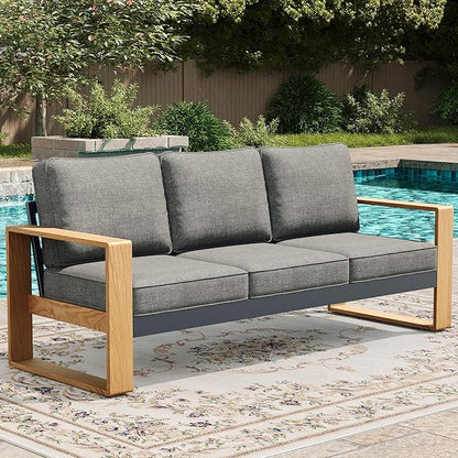 LayinSun Aluminum Patio Furniture Set 3 Seat Sofa, Oversized Seat with Hight Back, Outdoor Conversation Sets for Porch, Balcony, Deck