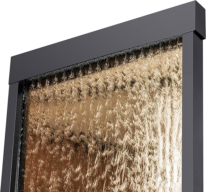 Alpine Corporation | 72"H Indoor/Outdoor Mirror Waterfall Floor Fountain — LED Lights & River Stones — Elegant Bronze Finish for Home, Office, Patio & Entryway Décor
