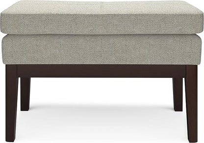SIMPLIHOME Carlson 27-inch Wide Linen-Look Fabric Small Ottoman Bench in Greige with Solid Wood Frame for Living Room, Entryway, or Bedroom