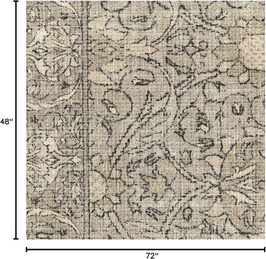 RUGGABLE x Morris & Co Washable Area Rug – Montreal Natural Stone 4x6, Stain-Resistant, Non-Slip – Medium Machine Washable Rugs for Living Room, Bedroom, Hallway, Entryway & Office–with Cushioned Pad