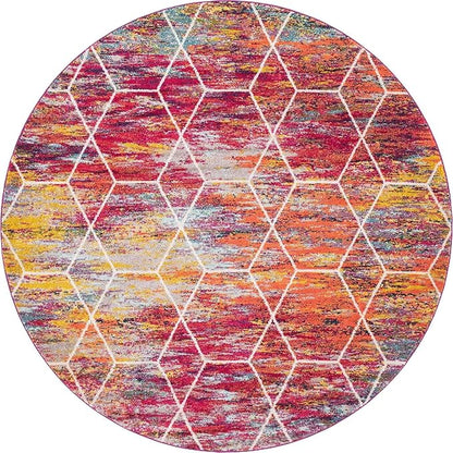 Unique Loom Trellis Frieze Collection Area Rug - Geometric (8' Round, Multi/ Ivory)