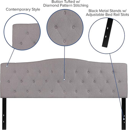 BizChair Arched Button Tufted King Size Headboard in Light Gray Fabric