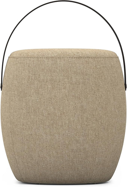 SIMPLIHOME Ramsay 16 inch Wide Contemporary Irregular Footstool in Taupe Linen Look Fabric, Fully Assembled for The Living Room