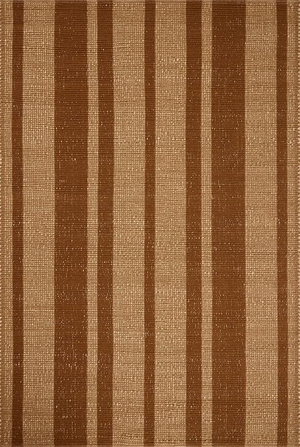 Loloi Leanne Ford Weatherstaff Collection WTS-04 Cinnamon/Natural 2'-6" x 7'-6" Runner Rug Jute, Striped, Neutral, Hallway, Kitchen, Mudroom, and Bathroom