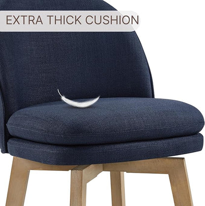 Counter Height Barstools 26 inch Upholstered Swivel Bar Stools with Back and Wood Legs for Kitchen Island,Set of 1,Blue Fabric-Armless