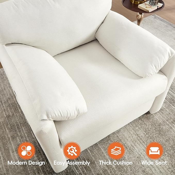 Oversized Accent Chair 38" Wide Mid-Century Modern Armchair for Living Room,USB and Type-C Ports,Comfy Reading Chairs for Bedroom with Side Pockets,Single Sofa Chair (Beige, Set of 1)
