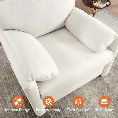 Oversized Accent Chair 38" Wide Mid-Century Modern Armchair for Living Room,USB and Type-C Ports,Comfy Reading Chairs for Bedroom with Side Pockets,Single Sofa Chair (Beige, Set of 1)