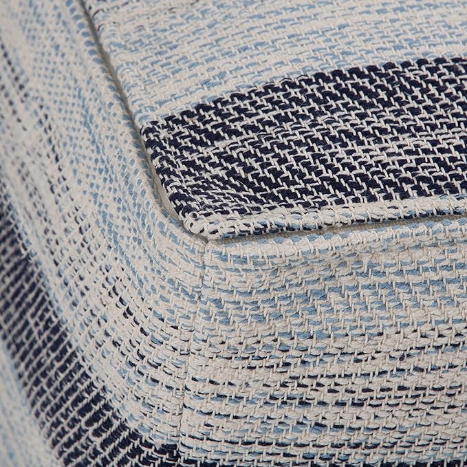 SIMPLIHOME Clay Boho Square Pouf in Patterned Blue Melange Cotton for the Living Room, Bedroom and Kids Room