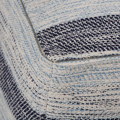 SIMPLIHOME Clay Boho Square Pouf in Patterned Blue Melange Cotton for the Living Room, Bedroom and Kids Room