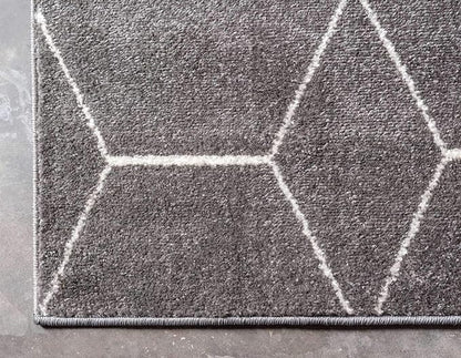 Unique Loom Trellis Frieze Collection Area Rug - Geometric (2' x 6' 1" Runner Dark Gray/Ivory)