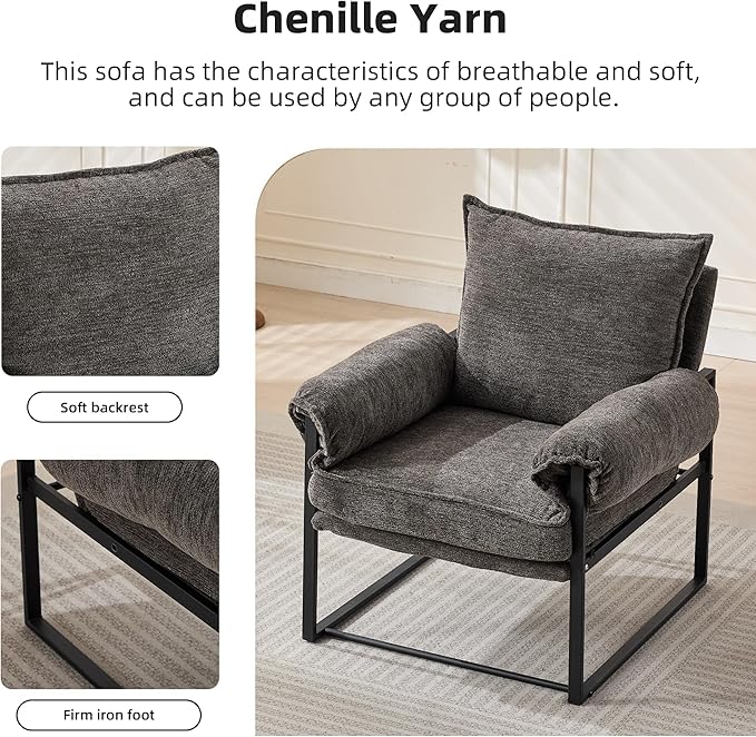 Xifan Modern Comfy Reclining Chair with 6 Angle Adjustable Backrest, Upholstered Accent Chair Fabric Living Room Lounge Chair for Reading Room - Gray, 1PC