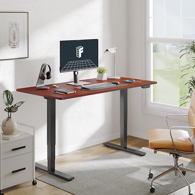 FLEXISPOT E6 MAX Dual Motor 60x24 Inch 3-Stage Heavy Duty Standing Desk, 330lbs Weight Capacity, Height Adjustable Desk w/Cable Management & Wheels (Seamless Mahogany Desktop + Black Frame)