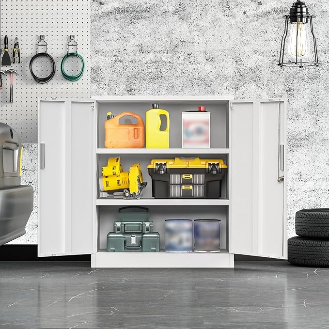 Metal Storage Cabinet, 36 Inch Tall Metal Storage Cabinet with Doors and Shelves, Pantry Cabinets for Kitchen Storage, Garage Cabinet for Living, Dining Room, Assemble Required.