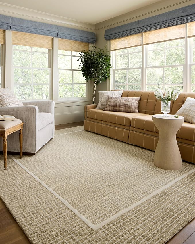 Loloi Chris Loves Julia Briggs Collection, Wheat & Ivory, 5'-0" x 7'-6" Area Rug – Minimal Gritted Design Area Rugs for Living Room Bedroom Entryway & Hallway No Shed High Traffic Home Decor Rug