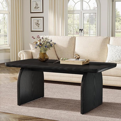 Tribesigns Rectangle Coffee Table, 47-Inch Wood Rectangular Living Room Table, Farmhouse Accent Center Low Cocktail Tea Table with Sturdy Base & Rounded Corners, Easy Assembly (Black)