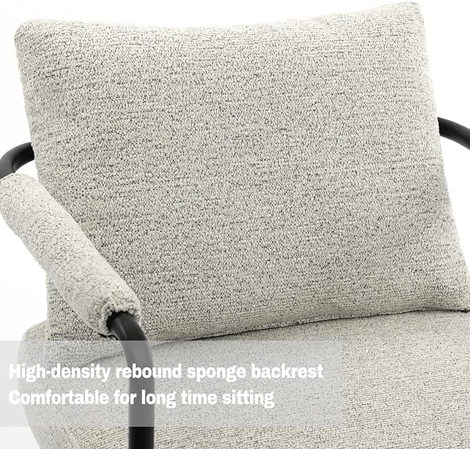 Single Accent Chair for Living Room, Mid Century Modern Upholstered Reading Armchair for Bedroom, Office, with Comfy Chenille Cushion Back & Metal Frame, Light Grey
