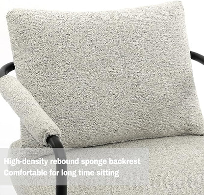Single Accent Chair for Living Room, Mid Century Modern Upholstered Reading Armchair for Bedroom, Office, with Comfy Chenille Cushion Back & Metal Frame, Light Grey