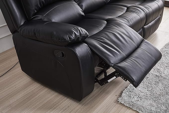 Betsy Furniture Black Bonded Leather Recliner Set, Sofa, Loveseat, Chair 8018
