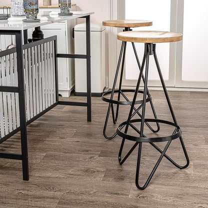 JONATHAN Y BSL1000E Spiroa 30" Modern Industrial Metal/Wood Backless Circular Bar Stool for Home, Kitchen, Dining Room, Workspaces, Cafes and Resturants, Natural Wood Seat with Black Frame