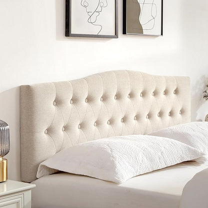 Tufted Upholstered Headboard Twin Size, Sturdy and Durable Solid Wood Twin XL headboard, Fabric Headboard Adjustable Height from 37” to 51”, Modern Button Diamond Design Head Board, Beige