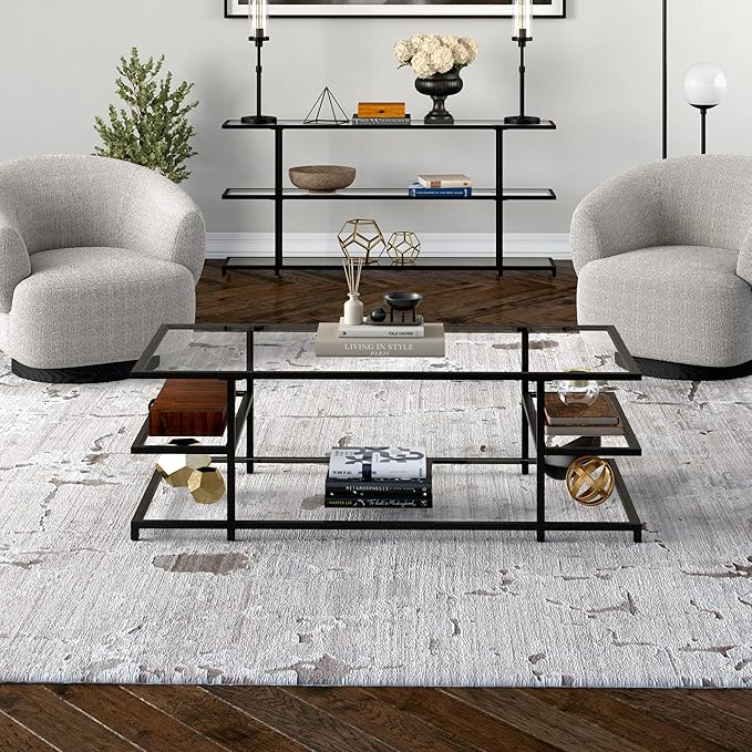 Henn&Hart 54" Wide Rectangular Coffee Table in Blackened Bronze, for Home, Living Room, Bedroom, Entertainment Room, Office