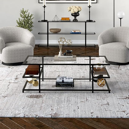 Henn&Hart 54" Wide Rectangular Coffee Table in Blackened Bronze, for Home, Living Room, Bedroom, Entertainment Room, Office