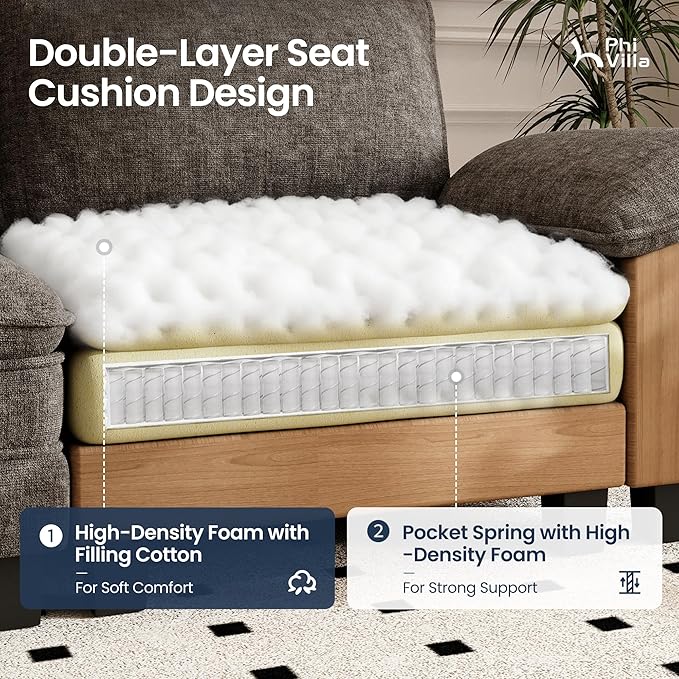 PHI VILLA Cloud Modular Couch Sets, 123.6" Sectional Sofa with U-Shaped Chaise, 5-Seater Couches with 2 Movable Ottomans for Living Room, Chenille Fabric, Smoky Grey