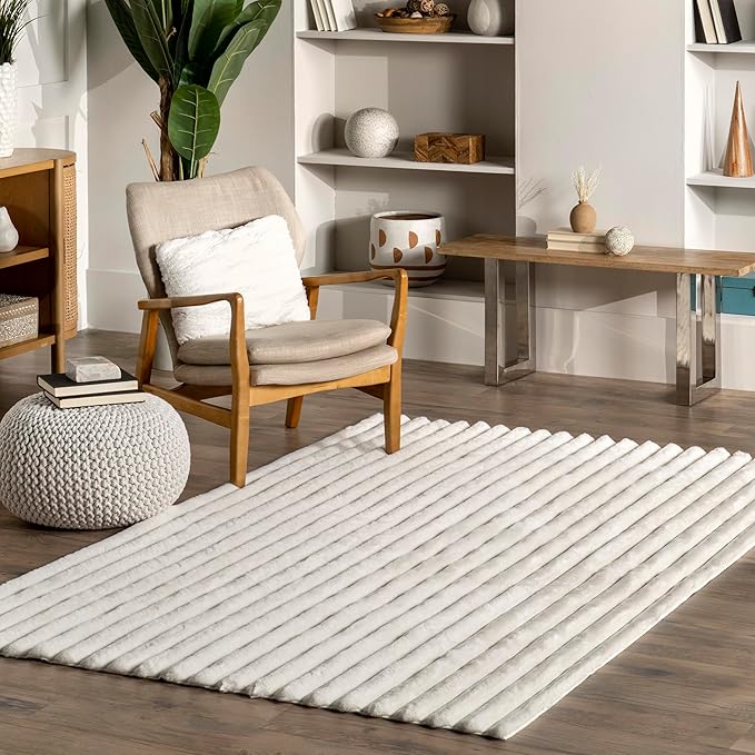 nuLOOM 3' x 5' Cozy Plush Area Rug, Machine Washable, Non-Slip, Soft Fluffy Shag Carpet for Living Room Bedroom Kids Room Nursery Home Decor, Kai Off-White