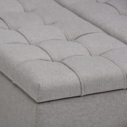 SIMPLIHOME Harrison 36 inch Wide Transitional Square Coffee Table Storage Ottoman in Dove Grey Linen Look Fabric, Assembled, for the Living Room and Bedroom