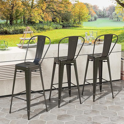 COSTWAY Metal Bar stools Set of 4, with Removable Back, 30'' Bar Height Stools with Rubber Feet, Stylish and Modern Chairs, for Kitchen, Dining Rooms, and Side Bar (Gun-Update, 30'')