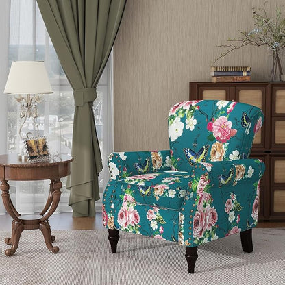 Accent Chair, Upholstered High Back Floral Armchair with Nailhead Trim & Wood Legs, Comfy Wingback Reading Single Sofa Chair for Small Spaces, Living Room, Bedroom (Blue Floral, Set of 2)