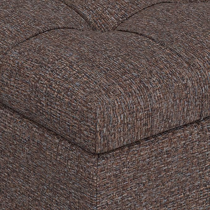 SIMPLIHOME Harrison 36 inch Wide Transitional Square Coffee Table Storage Ottoman in Mink Brown Tweed Look Fabric, Assembled, for the Living Room and Bedroom