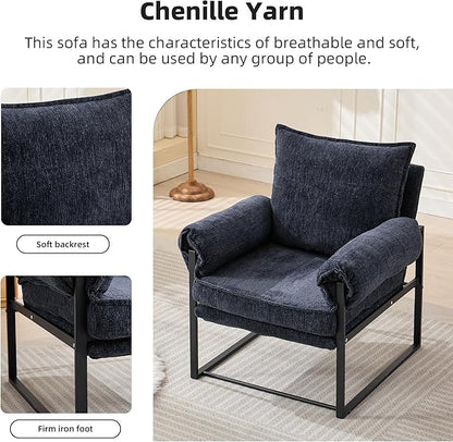 Xifan Modern Comfy Reclining Chair with 6 Angle Adjustable Backrest, Upholstered Accent Chair Fabric Living Room Lounge Chair for Reading Room - Dark Blue, Set of 2