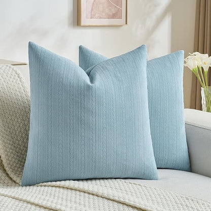 FUTEI Denim Blue Decorative Throw Pillow Covers 24x24 Inch Set of 2,Soft Cozy Wheat Ear Striped Patterns European Cushion Cases,Modern Home Decor for Couch Bed Living Room