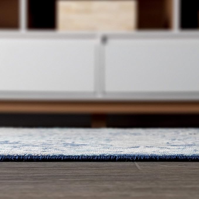 JONATHAN Y Modern Vintage Medallion Navy/Light Gray 8' Round Indoor Area Rug, Country, Floral, Easy-Cleaning for Living Room, Bedroom, Kitchen, Pet Friendly, Non-Shedding (MDP100B-8R)
