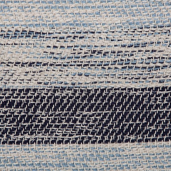 SIMPLIHOME Clay Boho Square Pouf in Patterned Blue Melange Cotton for the Living Room, Bedroom and Kids Room