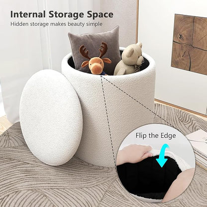 Ottoman Poufs with Storage,Soft Upholstered Vanity Stool,Multifunctional Ottomans Coffee Table Padded Seat Foot Rest for Living (White M)