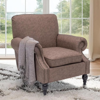 Accent Chair,22.4" Seat Depth Armchair with Roll Arms,36.6W*34.3D*34.6H Living Room Chair,Wood Legs,Set of 2,Faux Leather in Taupe