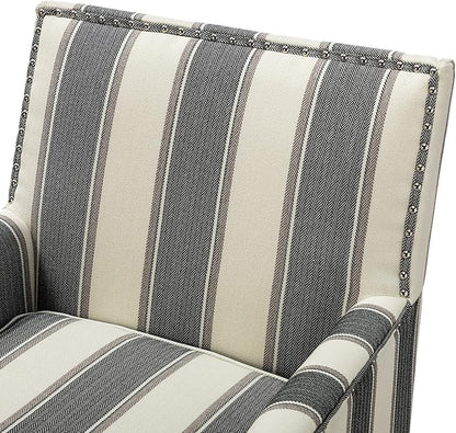 HULALA HOME Modern Accent Chairs Set of 2, Farmhouse High Back Striped Chairs with Wooden Legs & Nail Head Trim, Comfy Upholstered Armchairs for Living Room/Bedroom (Stripe Black)