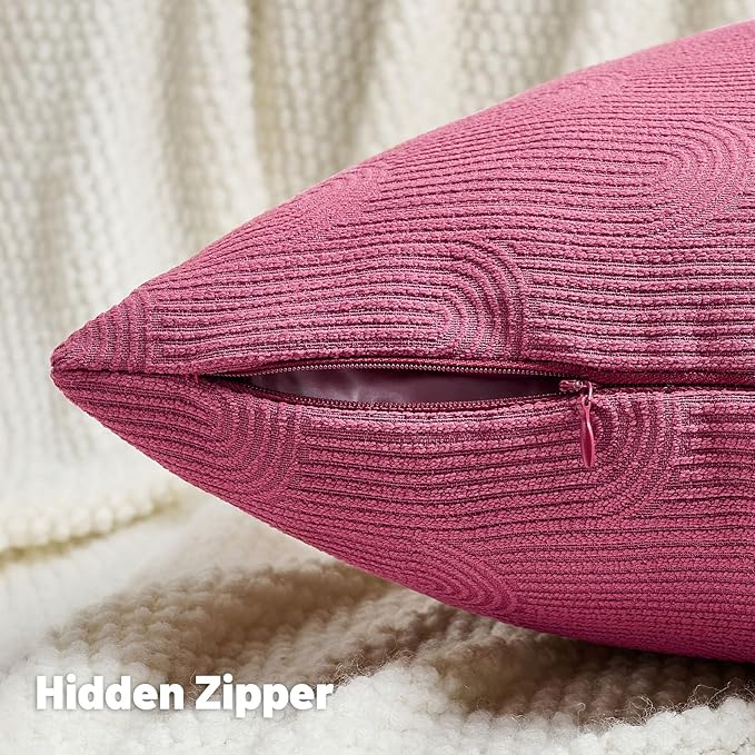 FUTEI Hot Pink Chenille Decorative Throw Pillow Covers 26x26 Inch Set of 2,Soft Cozy Striped Geometric Patterns Euro Pillow Shams,Modern Home Decor for Couch Bed Living Room