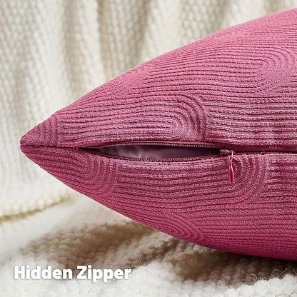 FUTEI Hot Pink Chenille Decorative Throw Pillow Covers 24x24 Inch Set of 2,Soft Cozy Striped Geometric Patterns European Cushion Cases,Modern Home Decor for Couch Bed Living Room