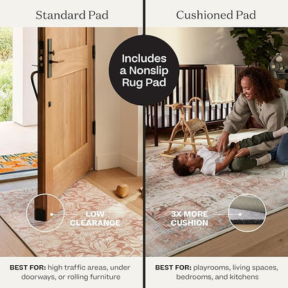 RUGGABLE Washable Vintage Area Rug – Verena Dark Wood 2x3, Stain-Resistant, Non-Slip – Small Machine Washable Rugs for Living Room, Bedroom, Hallway, Entryway & Bathroom–with Standard Pad